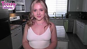 Babysitter Eva Nyx teases until massive creampie floods her tight 18+ pussy