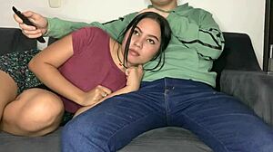 roommate unloads cumshot in mouth then creampie fills my shaved pussy deep