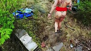brunette german milf drops panties for bareback outdoor anal doggystyle with neighbor