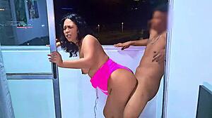 damn this latina slut sucks n fucks huge cock on medellin balcony cars zooming by