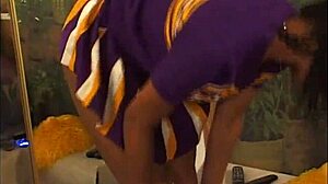 Ebony Cheerleader Bent Over Doggystyle for Daddy's Interracial Cum in Skirt!
