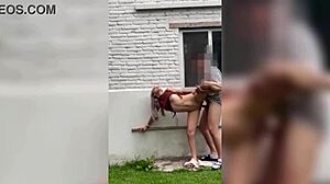 skinny neighbor slut bends over i rip her tight pussy standing outdoors