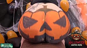 brazilian milf's halloween jack o lantern gaping pussy takes bbc pounding