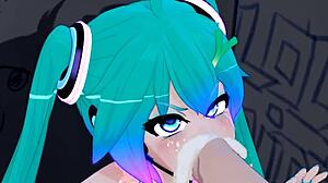 Mantis Miku Sucks Monster Cock Through Glory Hole in Hentai