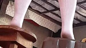 Padrastro hides camera under skirt catching student's unaware upskirt tease