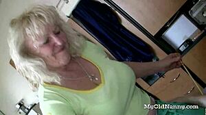 check out this big breasted hairy granny with glasses going wild on pussy play