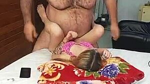 Muscular bodybuilder's hairy armpits and lingerie drive her wild with sexy old man lust
