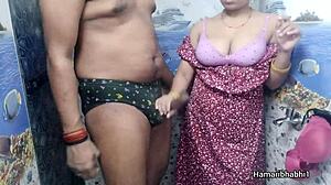 Desi bhabhi handjob makes husband cum hard on sexy blue panties!!