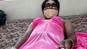 INDIAN CD LARA DSOUZA in pink satin nighty gets sexy bdsm