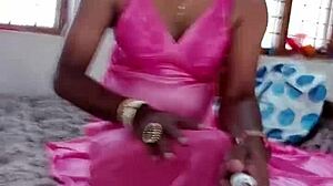 INDIAN CD LARA DSOUZA in pink satin nighty gets sexy bdsm