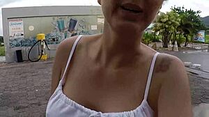 WOW! Two Hot Babes Pedal Bikes Pantyless In The Rain - Barbara Alves' Sexy Legs!