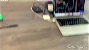 I interrupted my bbc friend at work he fucks me under desk cums everywhere on my ass and tits!!