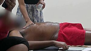 flashing hard cock during sneaky handjob massage session