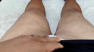 husband spies wife masturbating with toy then jerks off cumming hard for her