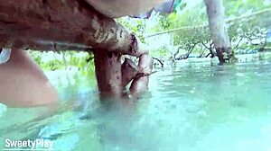 Pushing out strong anal milk enema outdoors feels wild