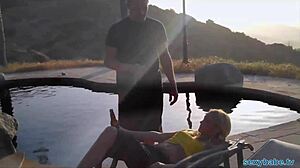 Blonde Playboy Chick Sucks Fucks Cock Poolside Outdoors