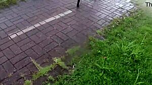 WOW! Two Hot Babes Pedal Bikes Pantyless In The Rain - Barbara Alves' Sexy Legs!