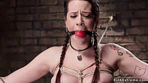 Gagged Freya French Hogtied Choked with Dildo Roughly
