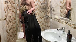 stepmom cleans stepsons throbbing cock in bathroom then spreads for deep fuck