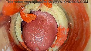 close up big pussy lips oiled squirt on huge cock asmr creampie with camera inside