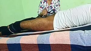 cute indian college teen slut bends over in skirt for rough doggystyle with husband's friend