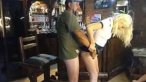 skinny blonde babe stands for clothed missionary sex fun