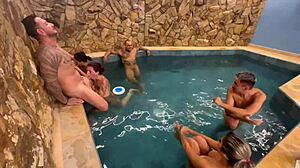 pool party blowjob contest... who's making him cum first brazilian style?