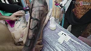 big titted tattoo babe gaped in anal during session
