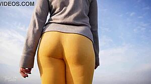 i'm spying on these milfs strutting outdoors in tight yoga pants teasing asses