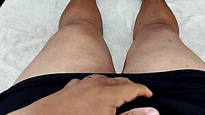 husband spies wife masturbating with toy then jerks off cumming hard for her