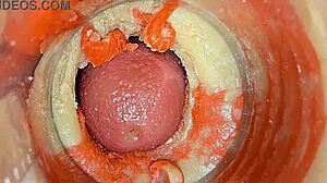 close up big pussy lips oiled squirt on huge cock asmr creampie with camera inside