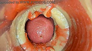 close up big pussy lips oiled squirt on huge cock asmr creampie with camera inside