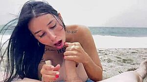 Public nudist beach turns extreme with deepthroat doggystyle and cowgirl on big cock by Blake Productions