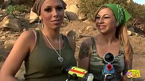 after outside fun these hot brunettes start steamy lesbian threesome play