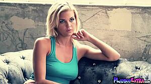 hunter mccloud mischievous blonde peels off sexy satin lingerie