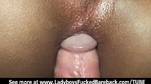 Ladyboy Lee Swallows Thick Cock in Oiled Pantyhose Closeup