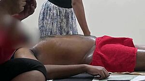 flashing hard cock during sneaky handjob massage session