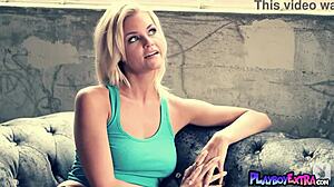 hunter mccloud mischievous blonde peels off sexy satin lingerie