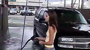 Chloe's Outdoor Car Wash Turns into Shaved Pussy Fingering