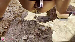 Secret public piss streams captured traveling nature pov