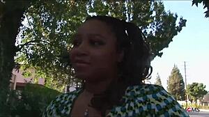 thick ebony babe grabs street guy for bbc monster cock ride