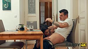 daddy4k my slutty gf with small tits shaved pussy fucked my stepdad in heels stockings cheating