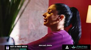 What if your hot milf boss joins nuru oil threesome, face-sitting her sexy French intern's pussy?