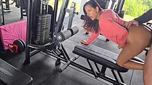 i pound hot brunette in gym and creampie her deep