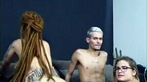 A fiery redhead dreadsitter rides my buddy while his wife sucks me off hard!