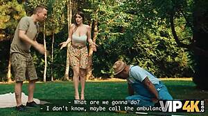 Vip4k. Beautiful Brunette Helps Father-in-Law But Ends In Hardcore Fuck