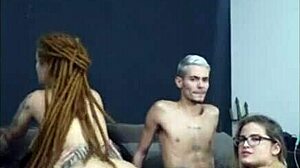 A fiery redhead dreadsitter rides my buddy while his wife sucks me off hard!