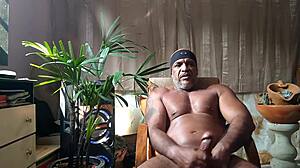 brazilian daddy bear strokes his fat hairy monster cock solo
