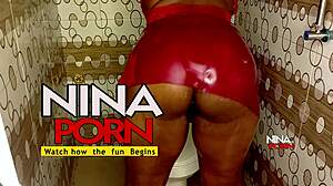Chubby ebony girl rides stepbro's big cock post-bathroom fun hard