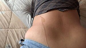 moaning 58yo mature spreads ass wants cum inside with jeans on during fisting play